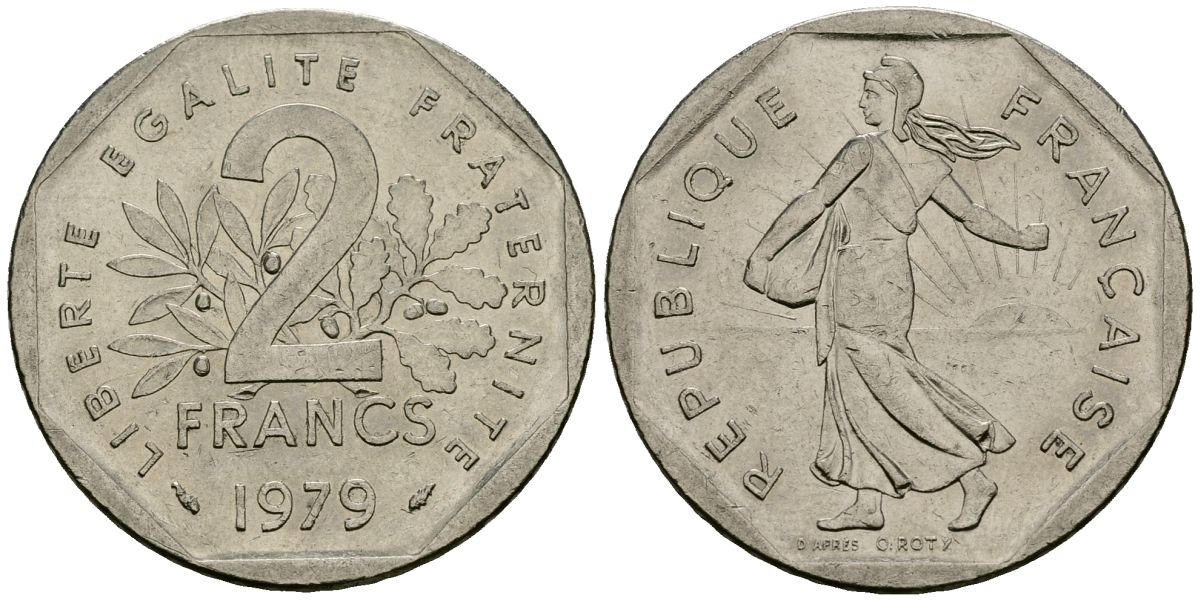 Франция 2 франка 1979 сеятель KM 942.1, Le Franc 272.3 никель 4120-1041