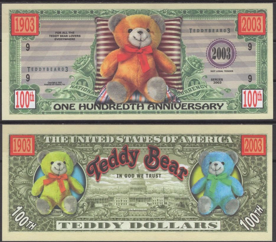 США тедди доллар 2003 100 лет плюшевым мишкам Тедди (Teddy) бумага UNC (пресс) 7197-24-1