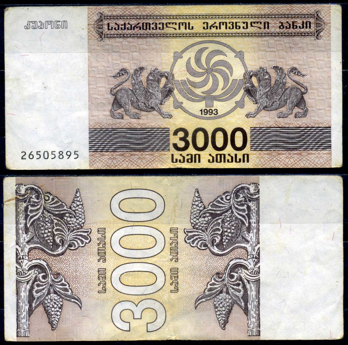 Грузия 3000 купонов 1993 Pick 45 бумага 8615-21-1-1