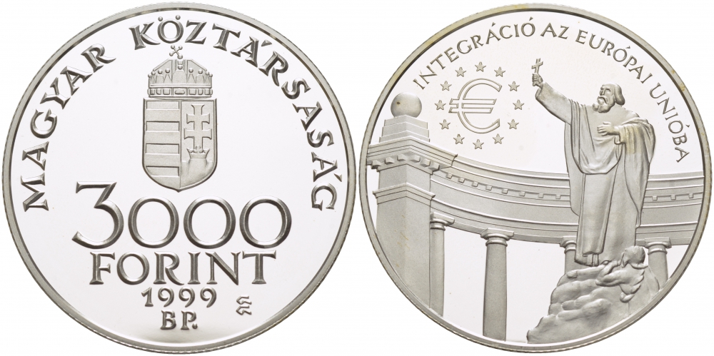 Венгрия 3000 форинтов 1999 интеграция в Европейский Союз KM 735 серебро PROOF 1068-4-13