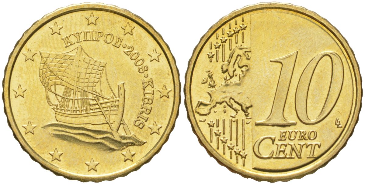 Кипр 10 евроцентов 2008 KM 81 нордик UNC 4613-258