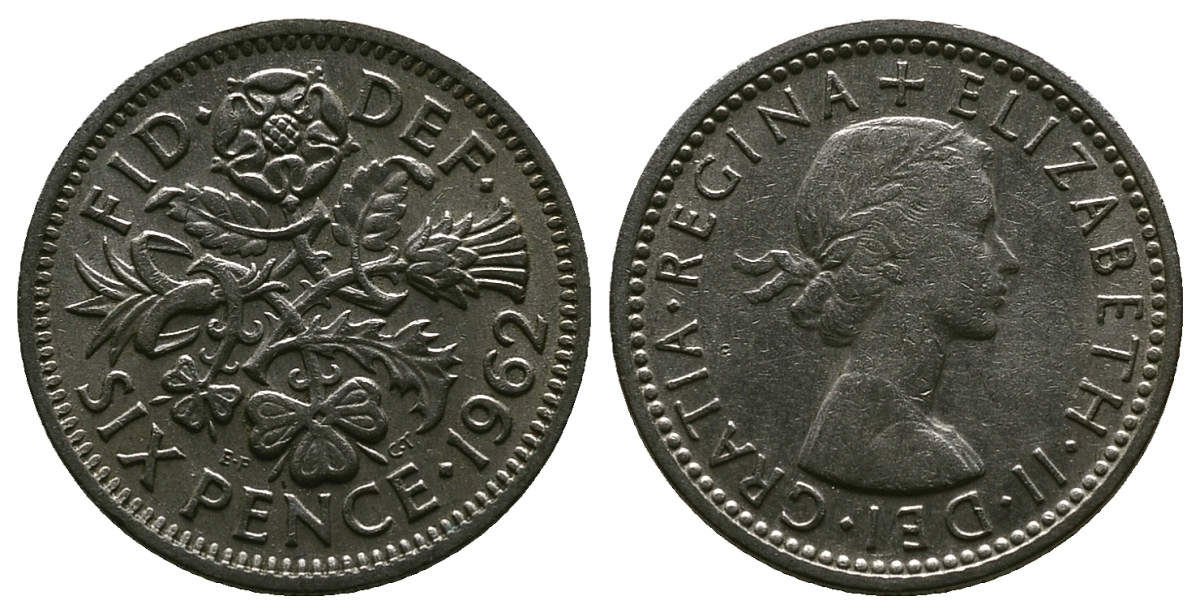 Великобритания 6 пенсов 1962 Елизавета II (1952-2022) KM 903, Spink 4149 медно-никель 4381-739