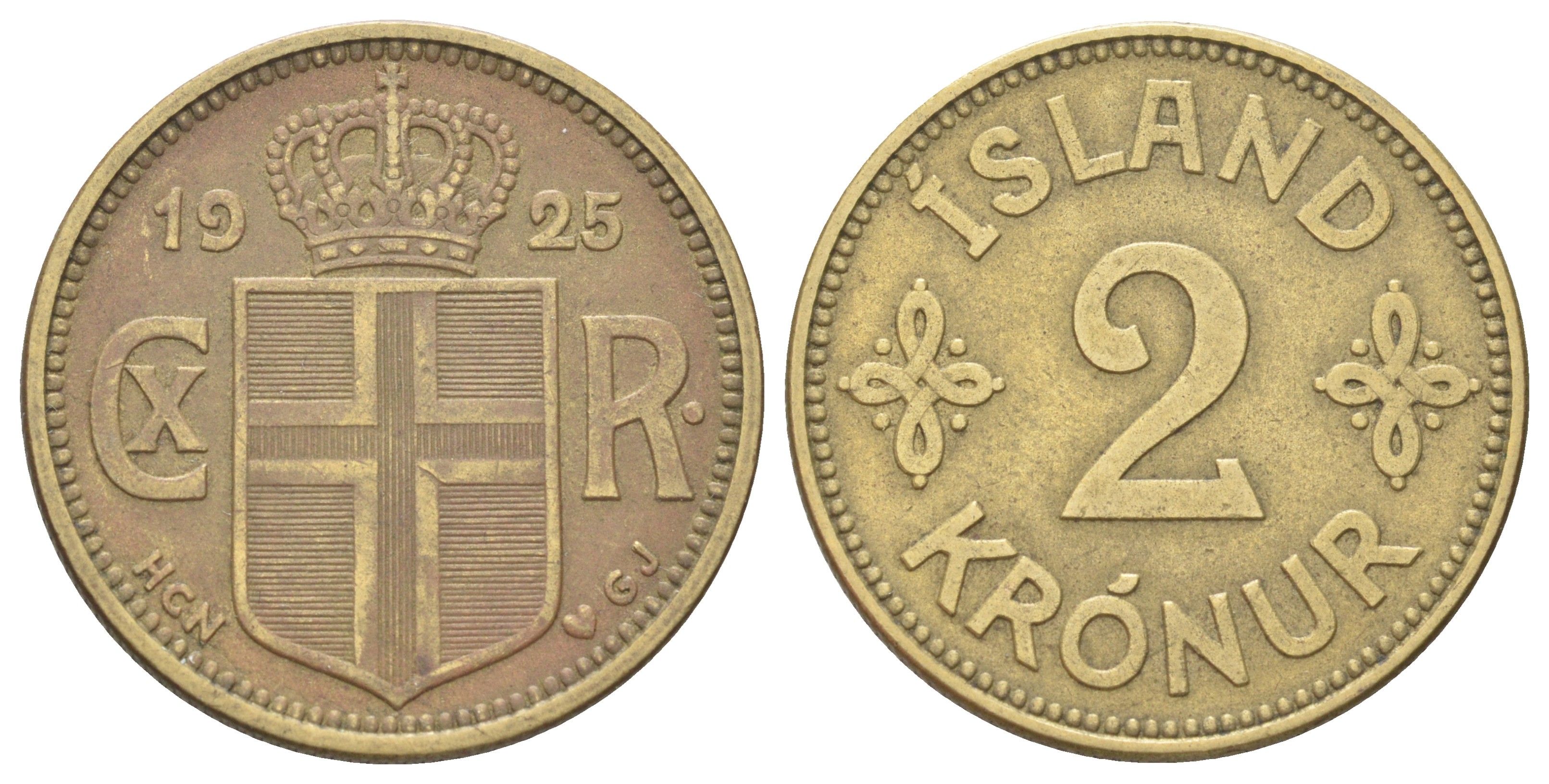 Исландия 2 кроны 1925 KM 4.1 алюминиевая бронза 4666-857