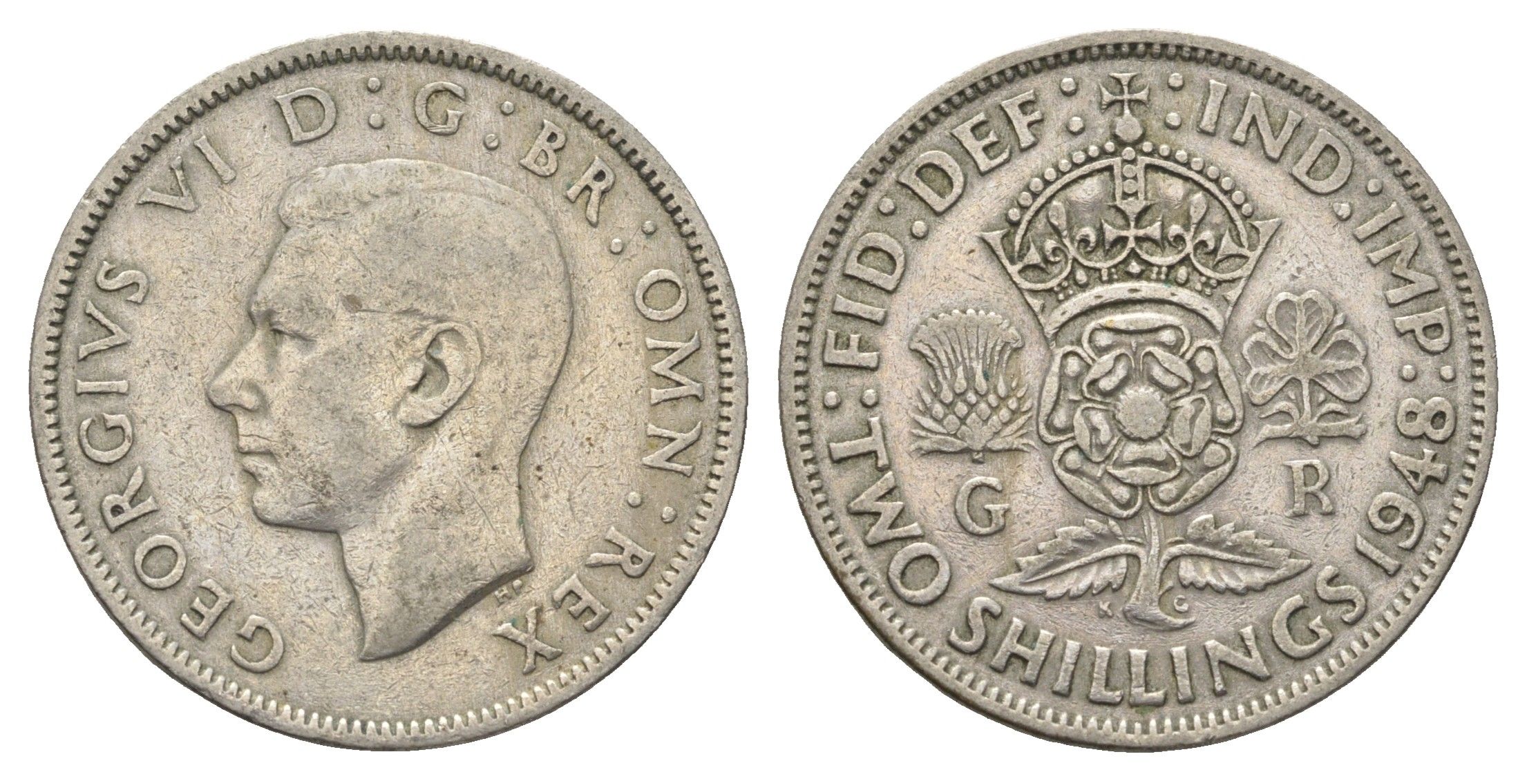 Великобритания 2 шиллинга (флорин) 1948 Георг VI (1936-1952) KM 865, Spink 4102 медно-никель 4663-252