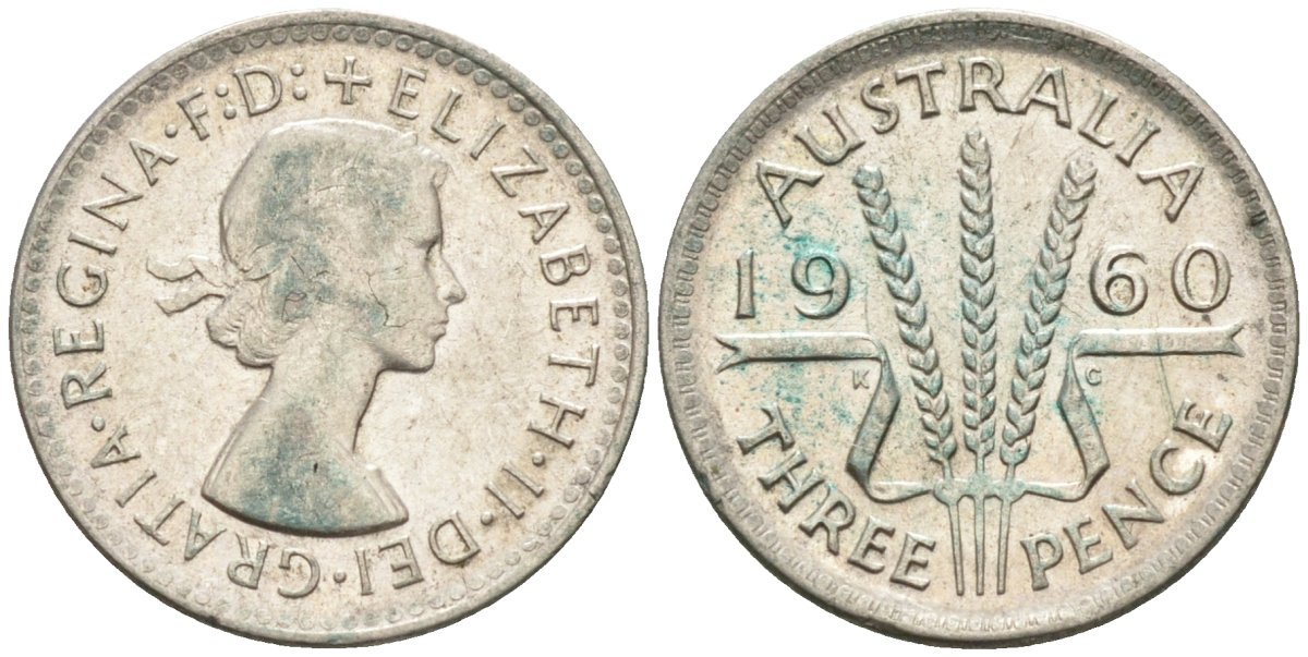 Австралия 3 пенса 1960 KG, Елизавета II (1952-2022) KM 57 серебро 4585-528