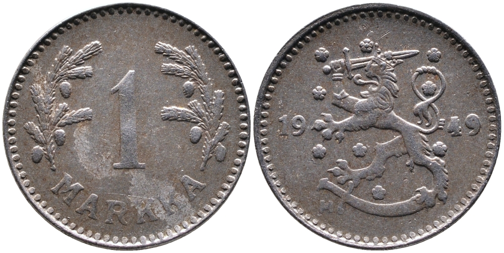 ФИНЛЯНДИЯ 1 МАРКА 1949 H KM 30b железо 4388-934