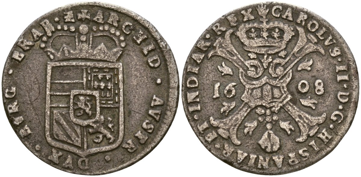 Нидерланды Испанские 4 стюверта 1698 GH 353-4, KM 121 серебро 1526-1332