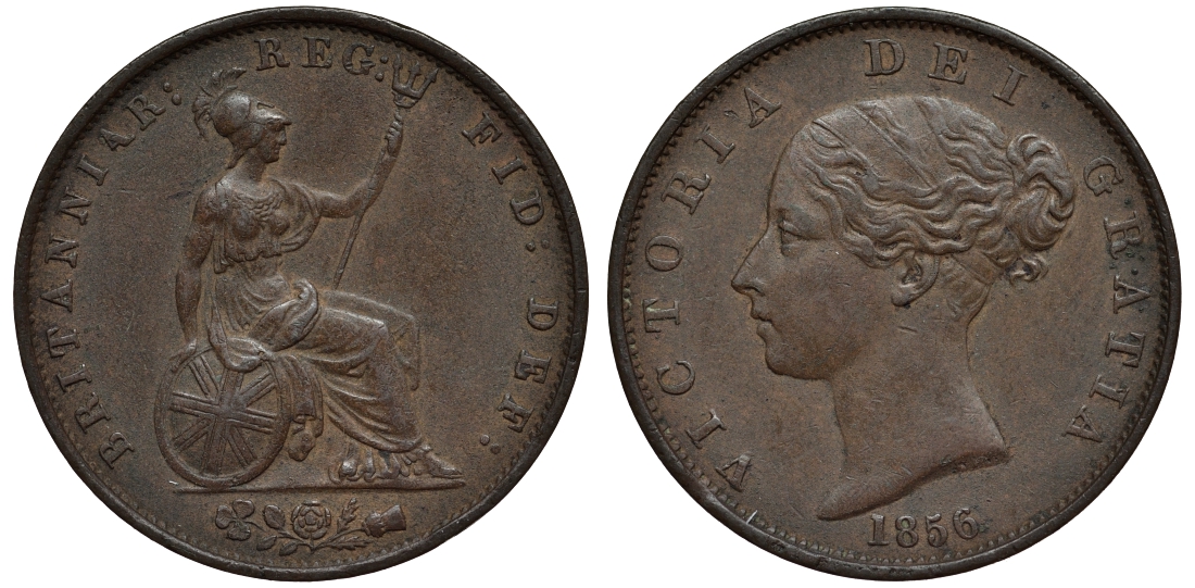 Великобритания 1/2 пенни 1856 Виктория (1837-1901) KM 726, Spink 3949 медь 1523-925