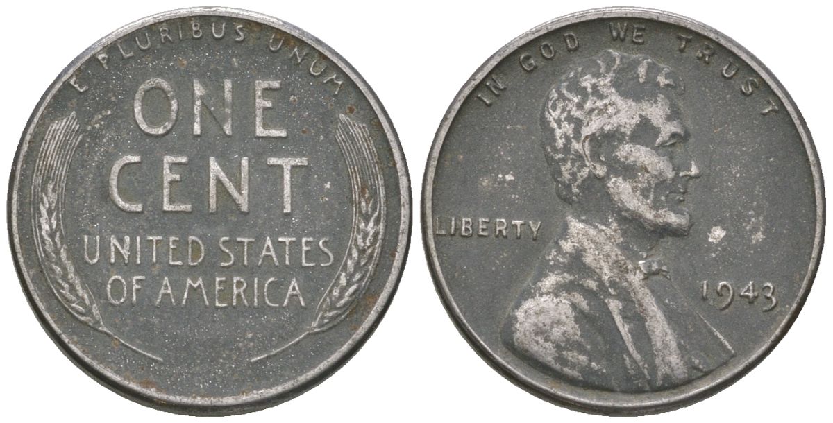 США 1 цент 1943 Авраам Линкольн KM 132 a сталь покрытая цинком 214-456