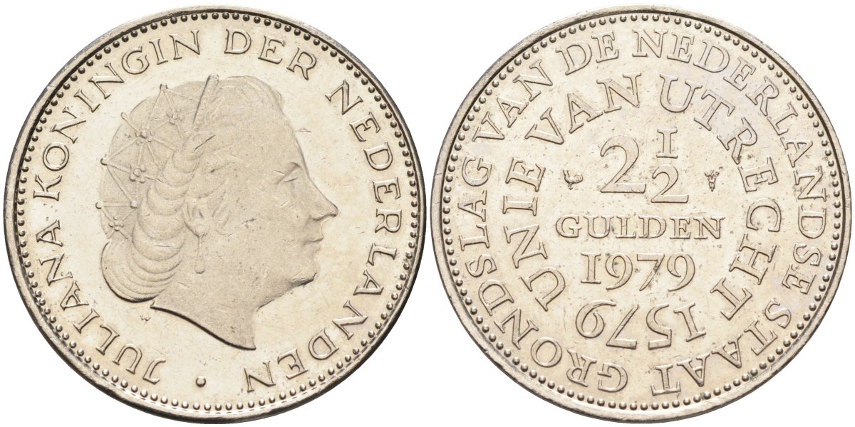 Нидерланды 2 1/2 гульдена 1979 400 лет Утрехтскому союзу, Юлиана (1949-1980) KM 197 никель 4587-945