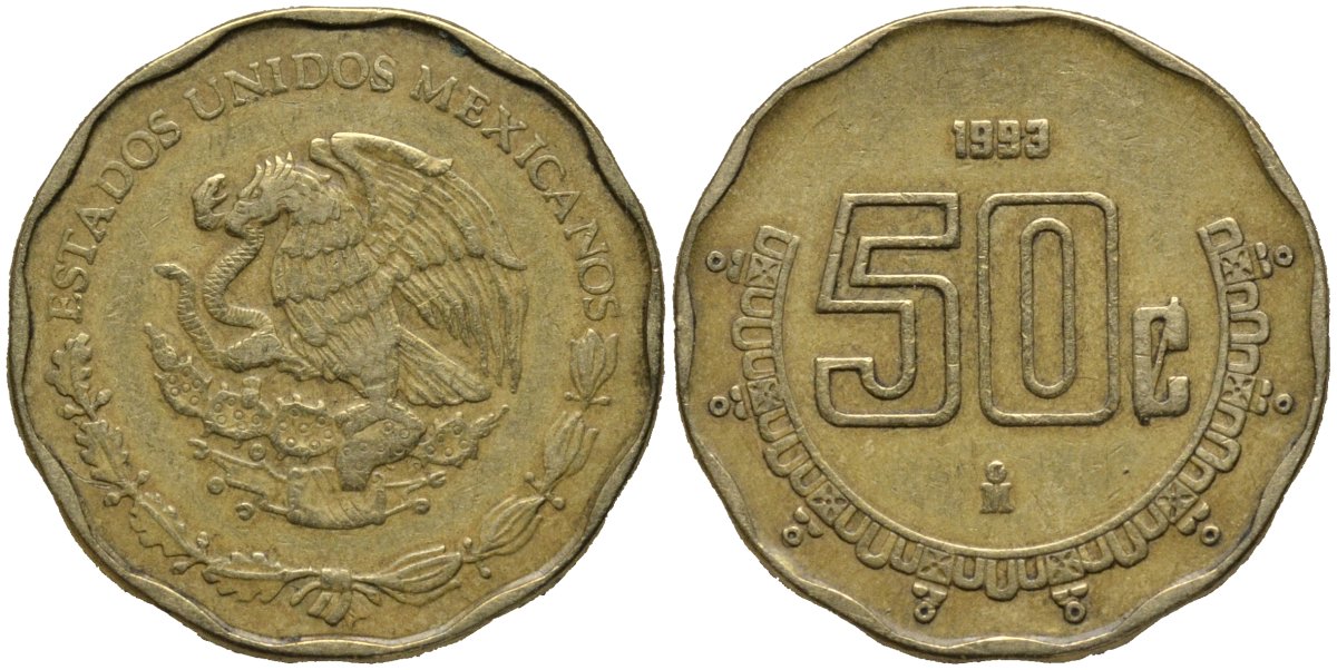 Мексика 50 сентаво 1993 KM 549 алюминиевая бронза 4579-826