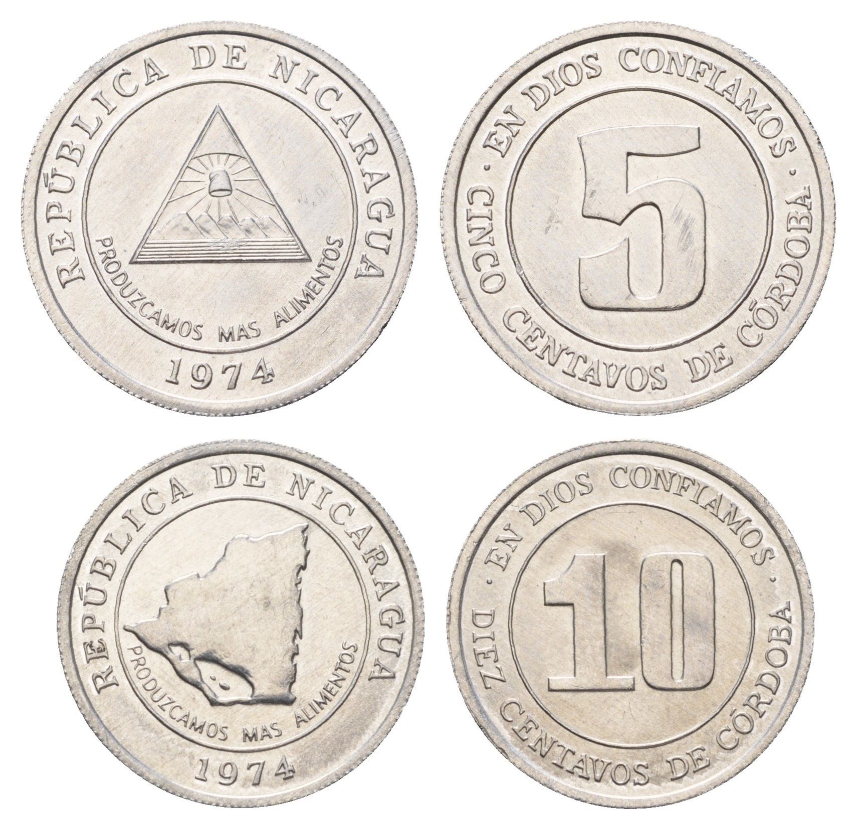 Никарагуа набор из 2 монет (5 и 10 сентаво) 1974 ФАО - Давайте производить больше еды KM 28 и 29 алюминий UNC 181-1037