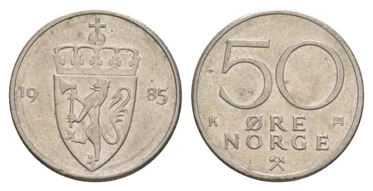 Норвегия 50 эре 1985 Улаф V (1957-1991) KM 418 медно-никель 4635-511