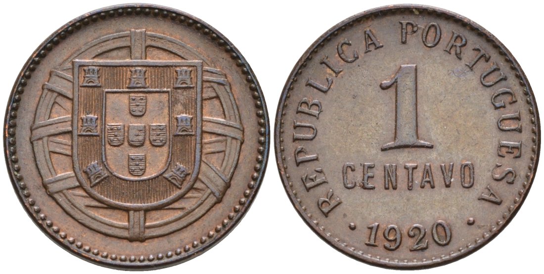 Португалия 1 сентаво 1920 KM 565 бронза 4567-428