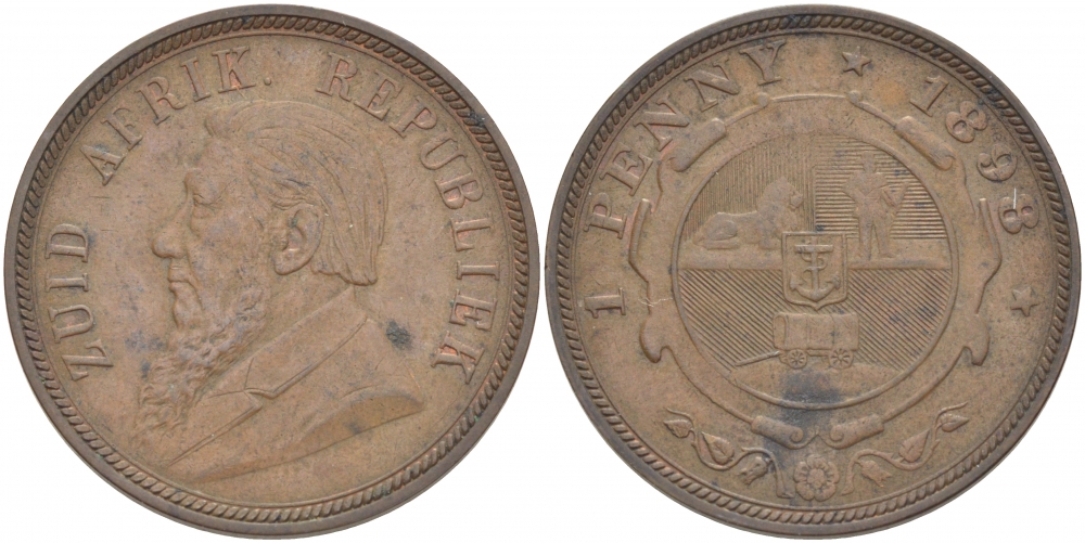 Южно-Африканская Республика, Трансвааль 1 пенни 1898 Пауль Крюгер KM 2 медь 180-842