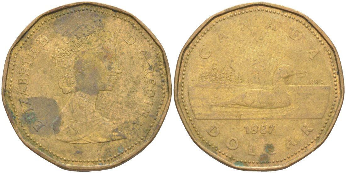 Канада 1 доллар 1987 Елизавета II (1952-2022), утка KM 157 никель плакированный алюминиевой бронзой 63-446