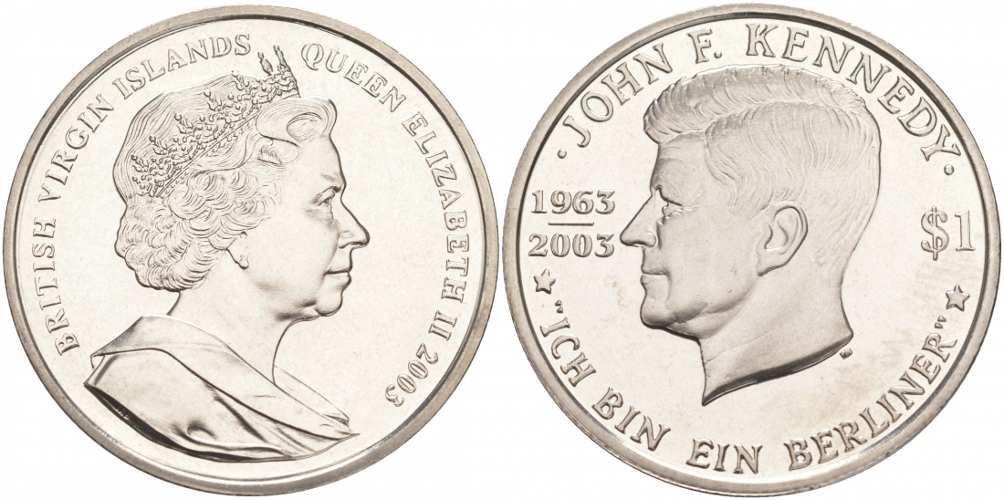 Британские Виргинские острова 1 доллар 2003 40 лет со дня убийства Джона Кеннеди KM 225 медно-никель UNC M20-8
