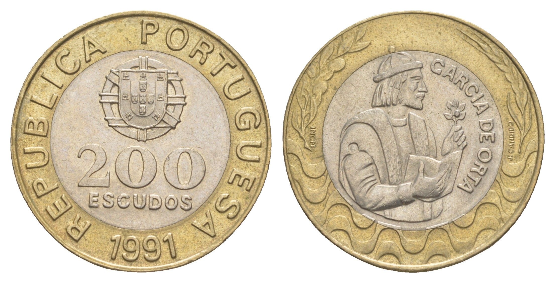 Португалия 200 эскудо 1991 Гарсия Де Орта (1501-1568) KM 655 биметалл UNC 4566-332