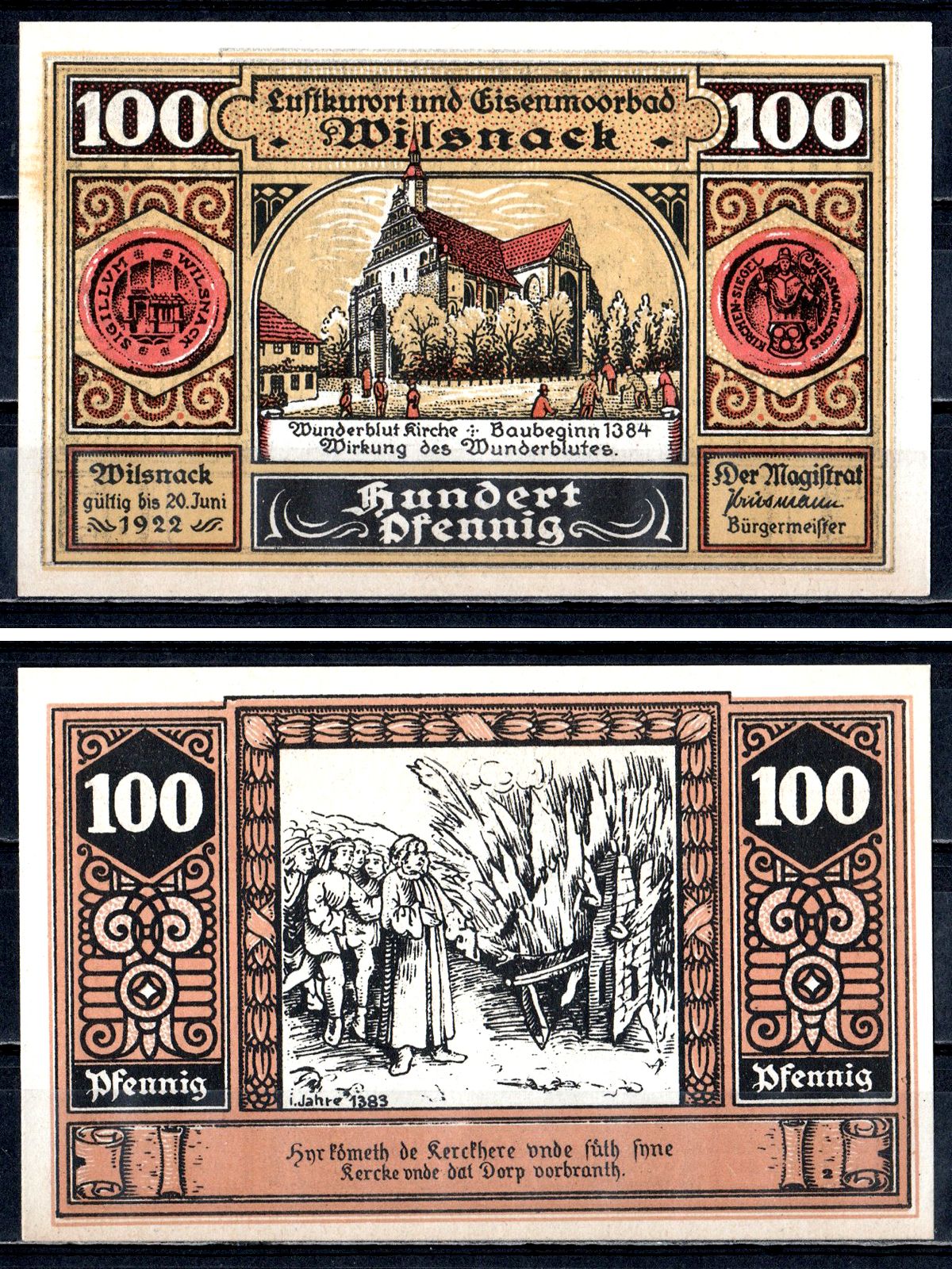 Вильснак (Пруссия, Бранденбург) 100 пфеннигов 1922 2193-49-1-2