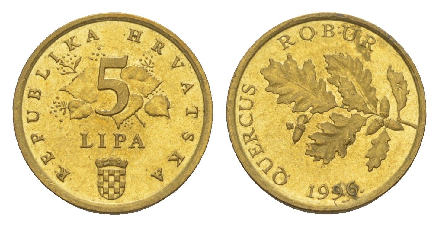 Хорватия 5 лип 1996 дуб, четный год KM 15 сталь плакированная латунью aUNC 3334-1156