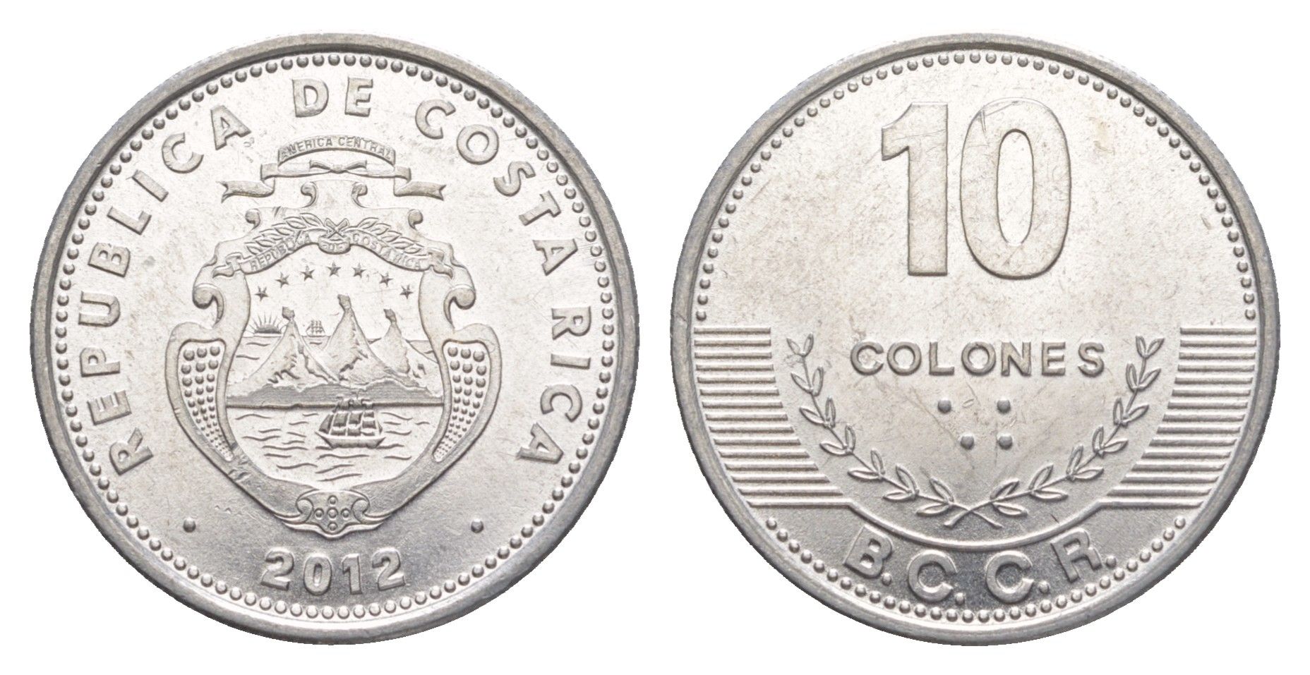 Коста-Рика 10 колонов 2012 KM 228b алюминий UNC 4642-914