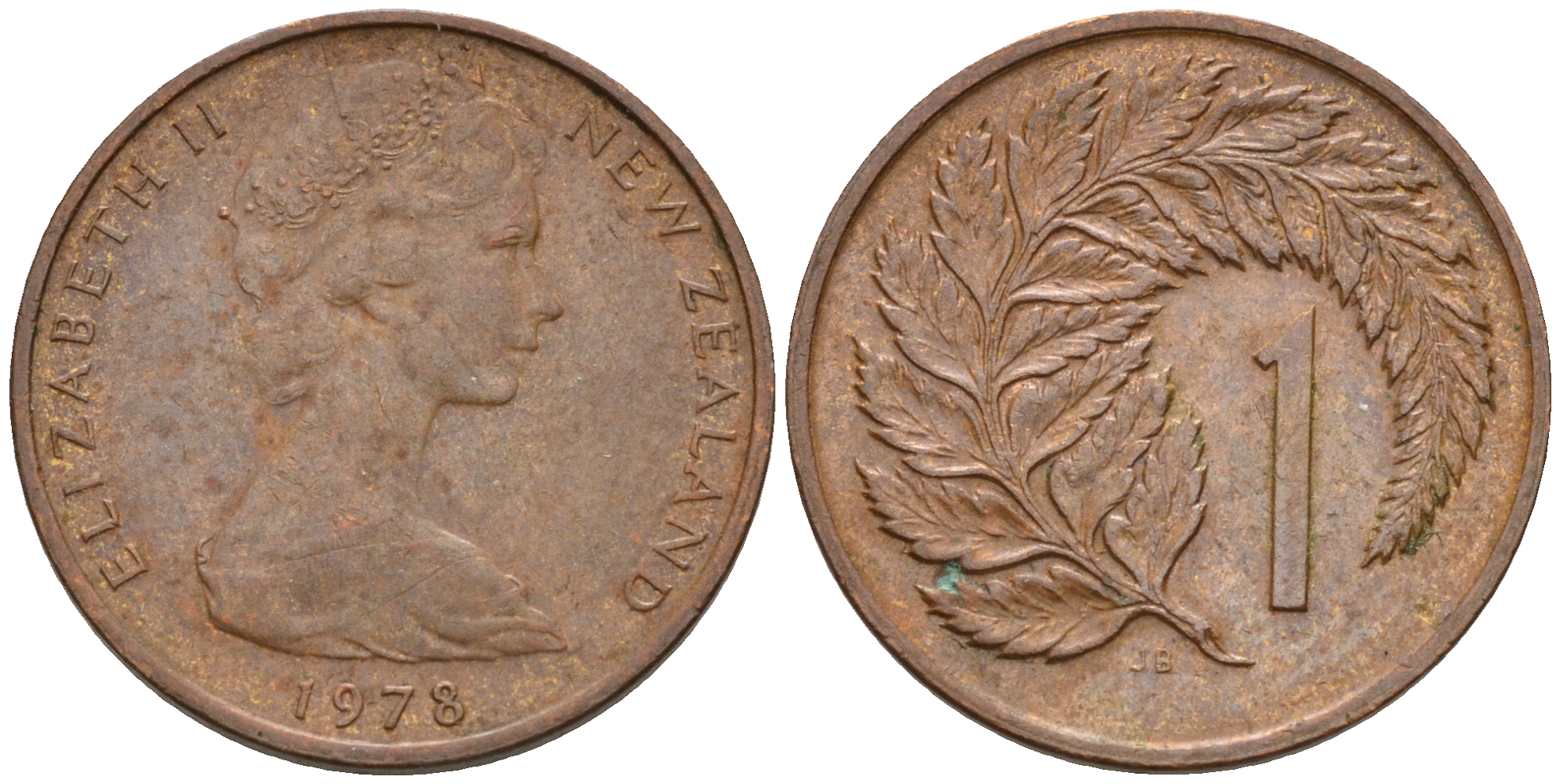 Новая Зеландия 1 цент 1978 Елизавета II, лист KM 31.1 бронза 4602-636
