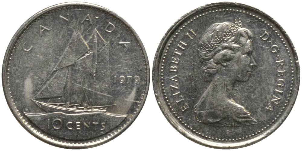 Канада 10 центов 1979 Елизавета II (1952-2022), парусник KM 77.2 никель 218-954