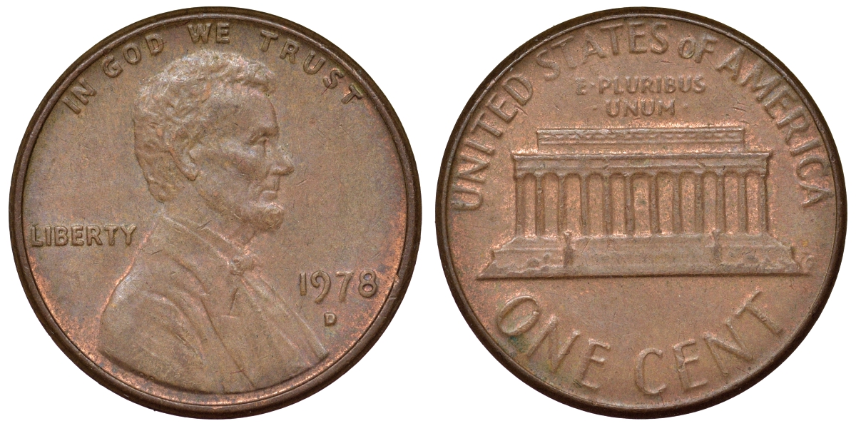 США 1 цент 1978 D, Линкольн KM 201 медь цинк 71-1034