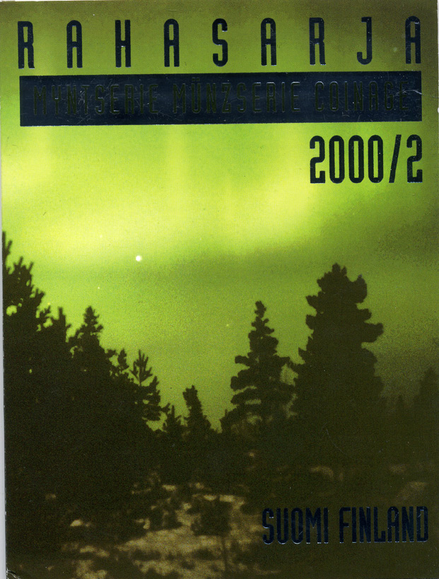 Финляндия годовой набор из 5 монет 2000 + жетон биметалл серия II, официальный набор в оригинальном буклете UNC 5-6-2-5