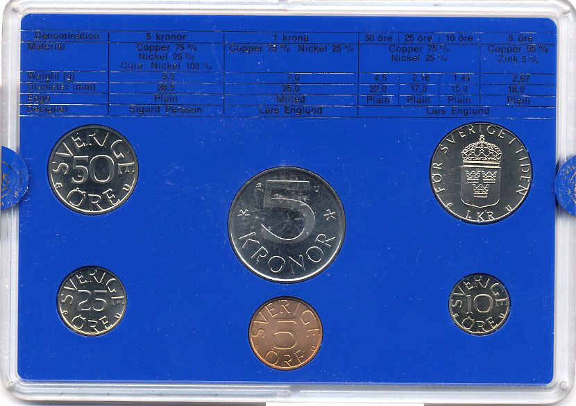 Швеция набор монетного двора из 6 монет 1983 в пластике, Карл XVI Густав (1973- ) KM MS27 UNC 5-4-2-63