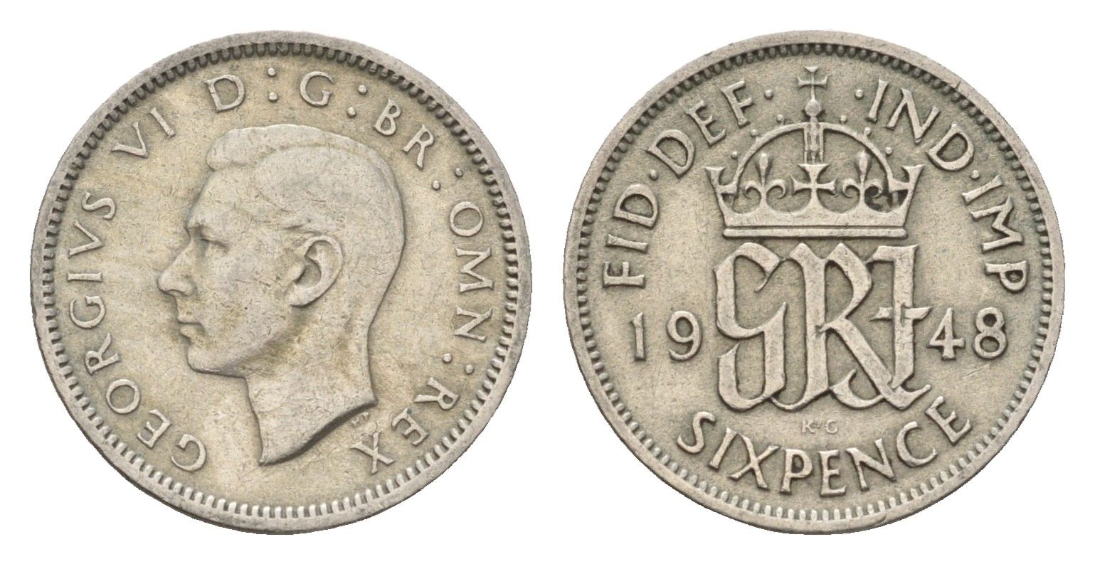 Великобритания 6 пенсов 1948 Георг VI (1936-1952) KM 862, Spink 4105 медно-никель 4674-849