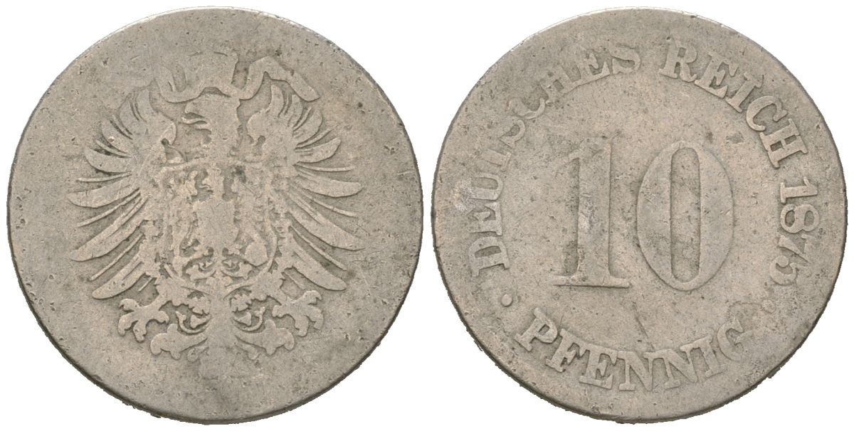 Германия 10 пфеннигов 1875 KM 4, J. 4 медно-никель 4613-121