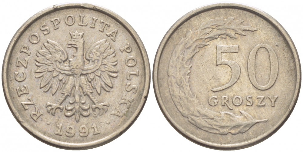 ПОЛЬША 50 ГРОШЕЙ 1991 MW KM 281 медно-никель 112-1255