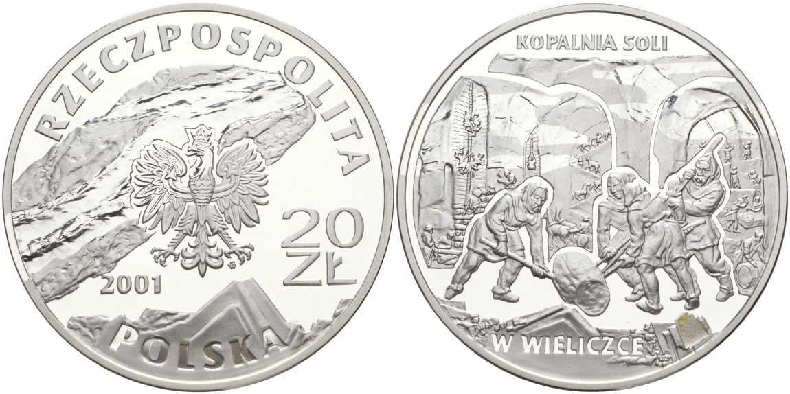Польша 20 злотых 2001 соляная шахта в Величке KM 409 серебро PROOF 00-00