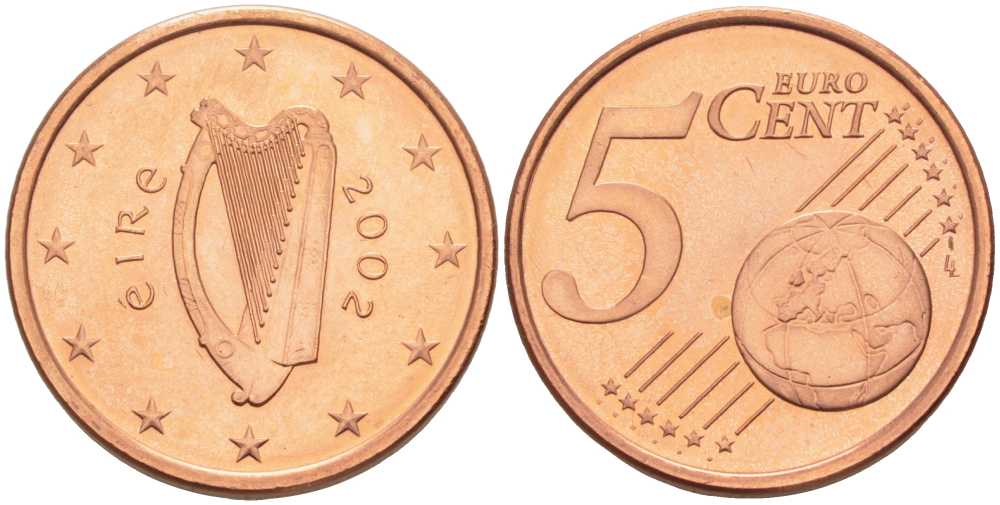 ИРЛАНДИЯ 5 ЕВРОЦЕНТОВ 2002 KM 34 сталь плакированная медью UNC 214-249