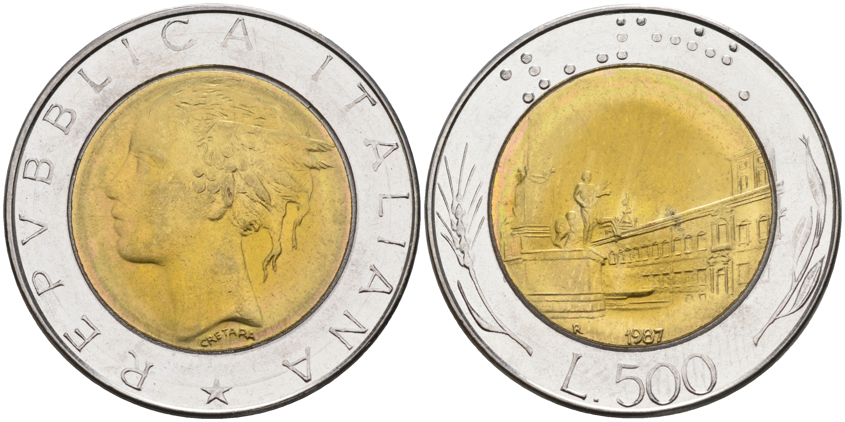 Италия 500 лир 1987 R KM 111 биметалл 4116-434