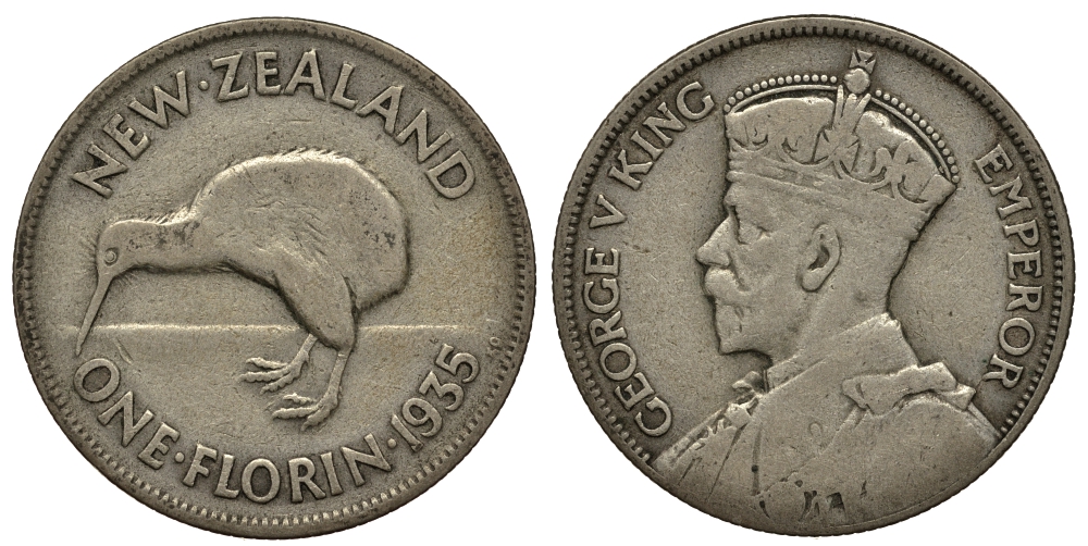 Новая Зеландия 1 флорин 1935 Георг V (1910-1936), Киви KM 4 серебро 272-1334