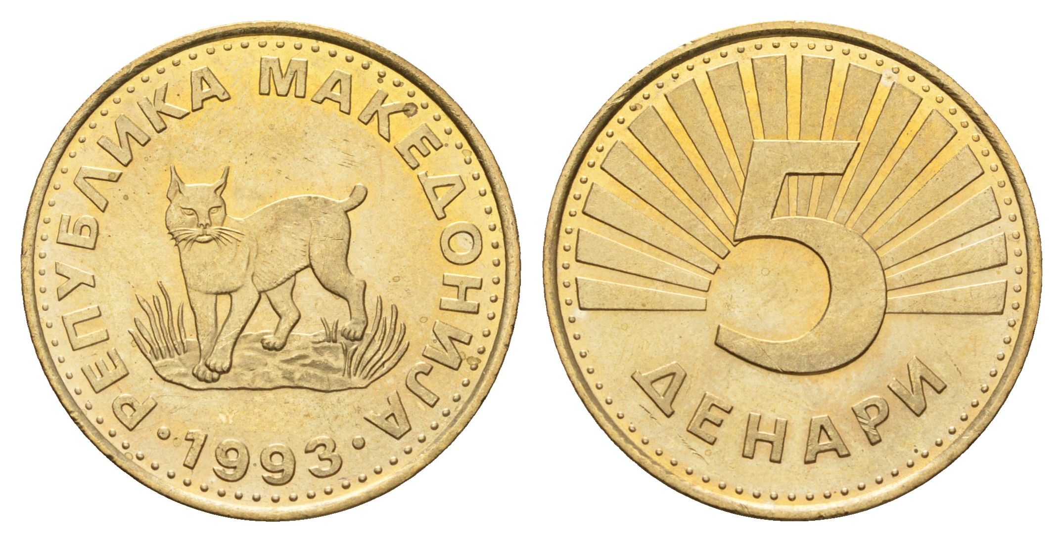 Македония 5 денаров 1993 KM 4 латунь UNC 4699-213