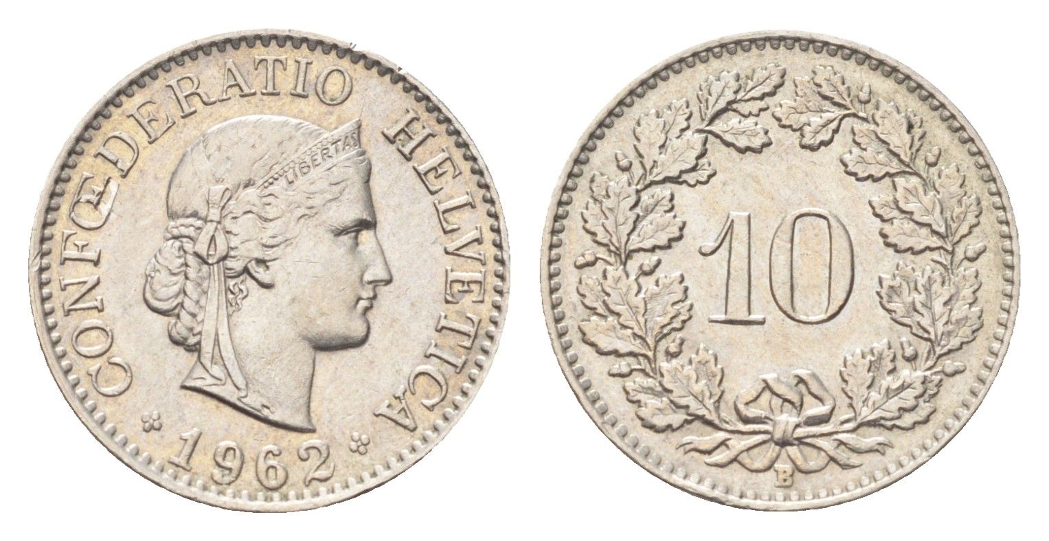 Швейцария 10 раппенов 1962 B KM 27 медно-никель 4705-856