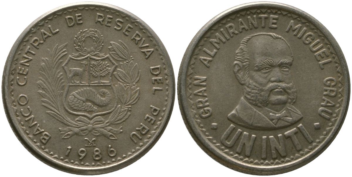 Перу 1 инти 1986 LIMA KM 296, Schon 97 медь цинк никель 4541-1041