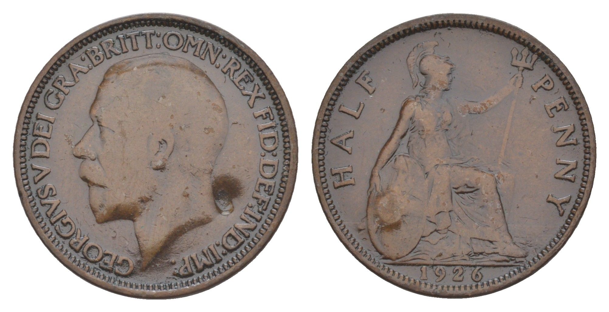 Великобритания 1/2 пенни 1926 Георг V (1910-1936) KM 824, Spink 4057 бронза 4638-452