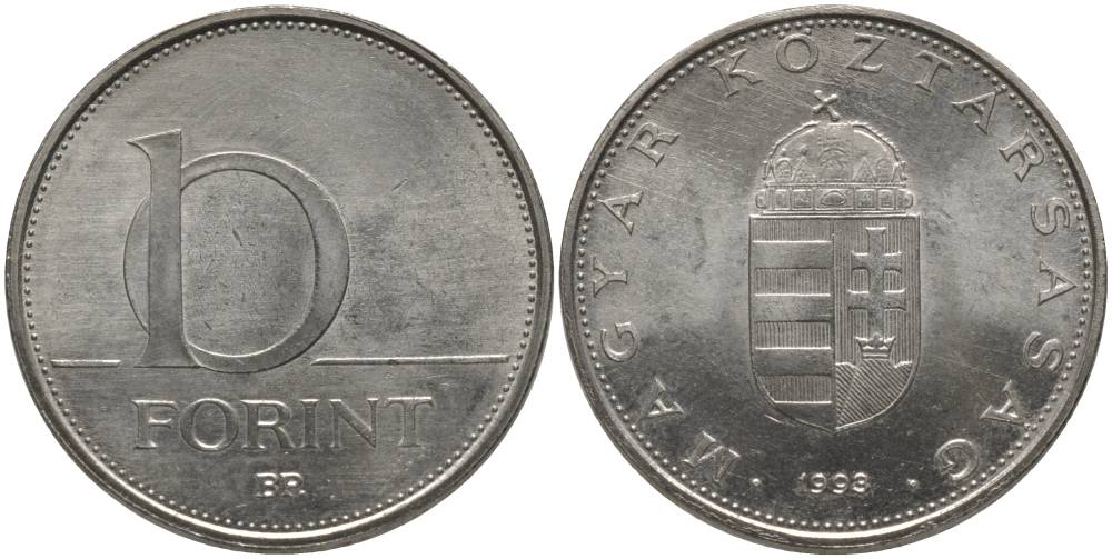 Венгрия 10 форинтов 1993 KM 695 латунь плакированная медно-никелем 181-743