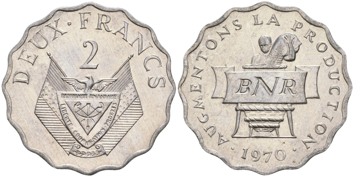 Руанда 2 франка 1970 FAO KM 10 алюминий UNC 4132-454