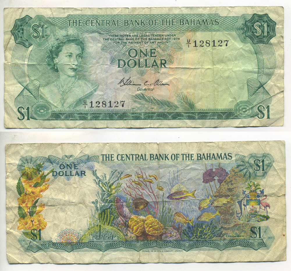 Багамские острова 1 доллар 1974 Елизавета II (1953- ), морской сад, подпись W.C. Allen Pick 35b бумага 7551-31-4-2
