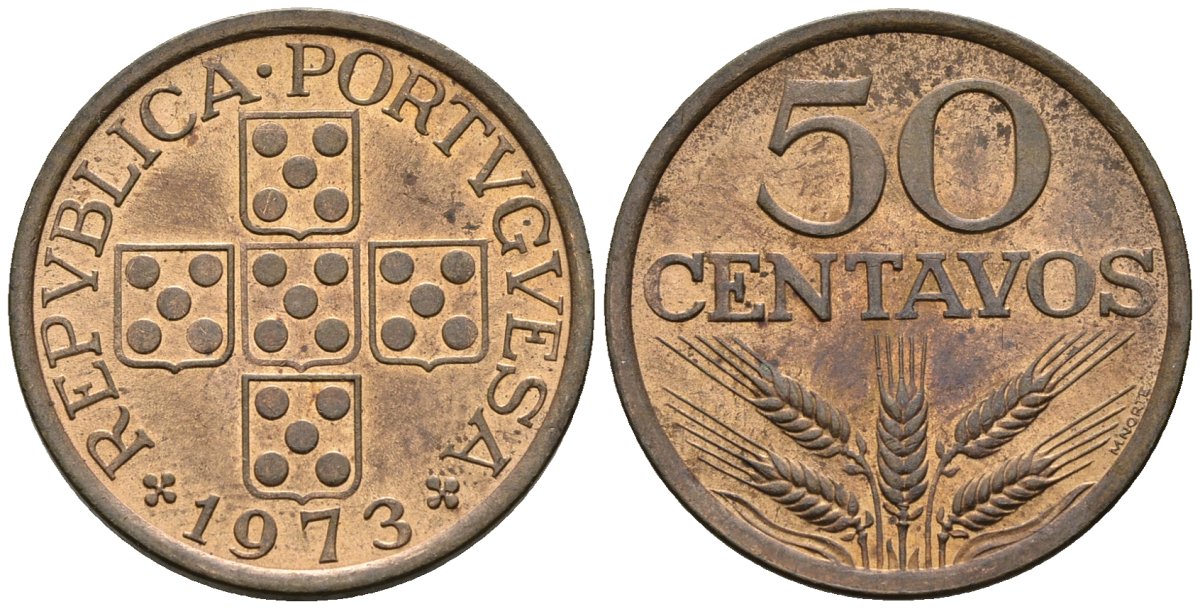 Португалия 50 сентаво 1973 KM 596 бронза 4148-351