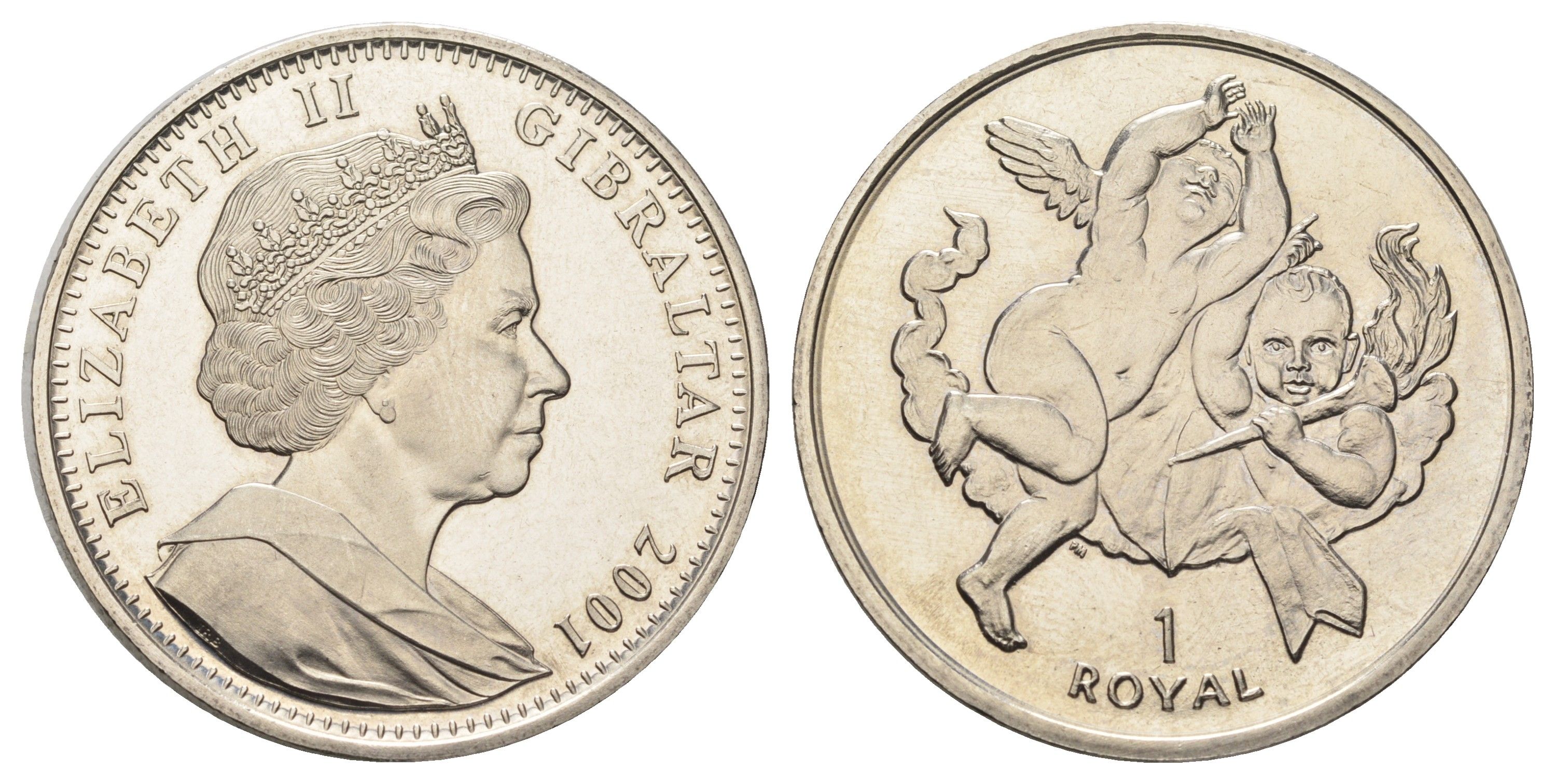 Гибралтар 1 роял 2001 Херувимы KM 900 медно-никель BU 1524-2012