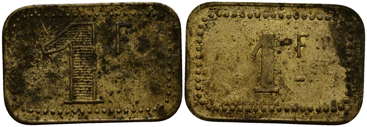 Франция 1 франк ND ресторанный жетон латунь 4166-253