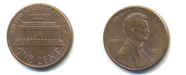США 1 цент 1987 Линкольн KM 201b цинк плакированный медью 179-418