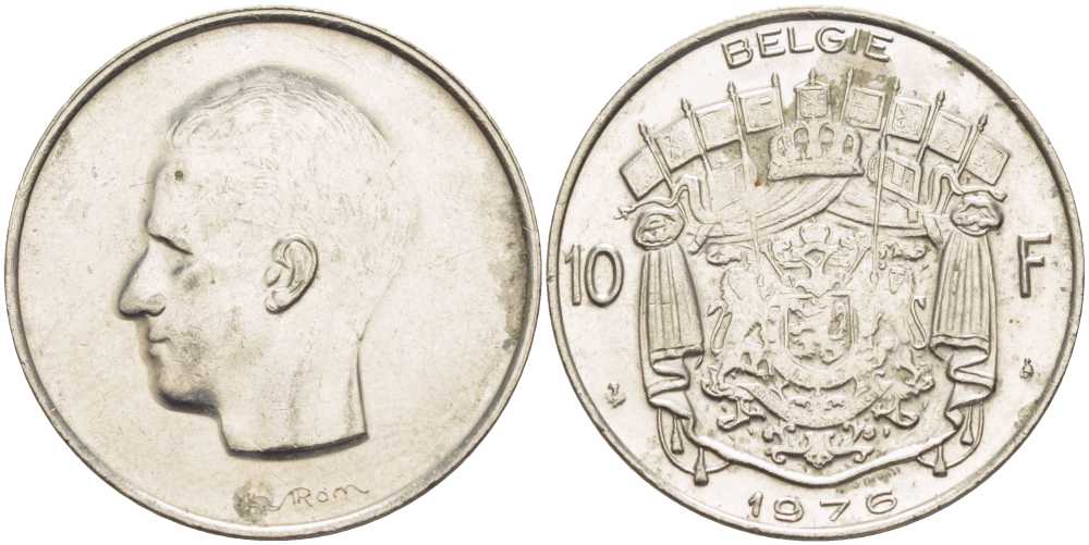 Бельгия 10 франков 1976 Belgie, Бодуэн I (1951-1993) KM 156.1 никель 38-636