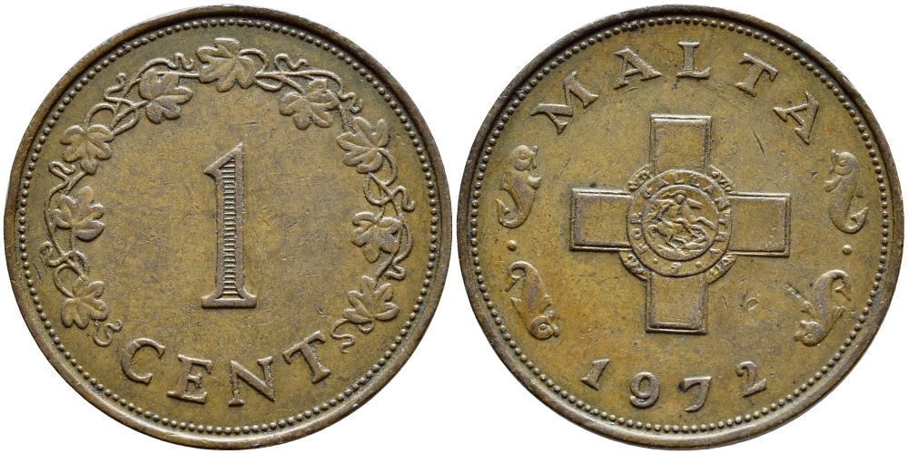 Мальта 1 цент 1972 KM 8 бронза 4395-242